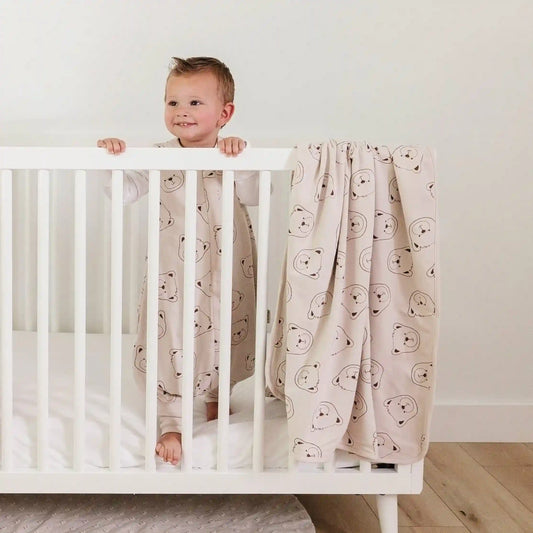 Toddler Blanket, 4 Season® Merino Wool & Organic Cotton Blanket, 52.5" x 40", Teddy Bear