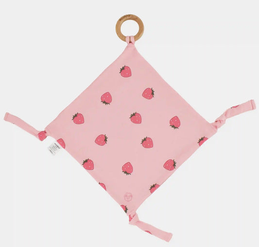 Lovey, Merino Wool and Organic Cotton with Removable Teething Ring, Strawberry